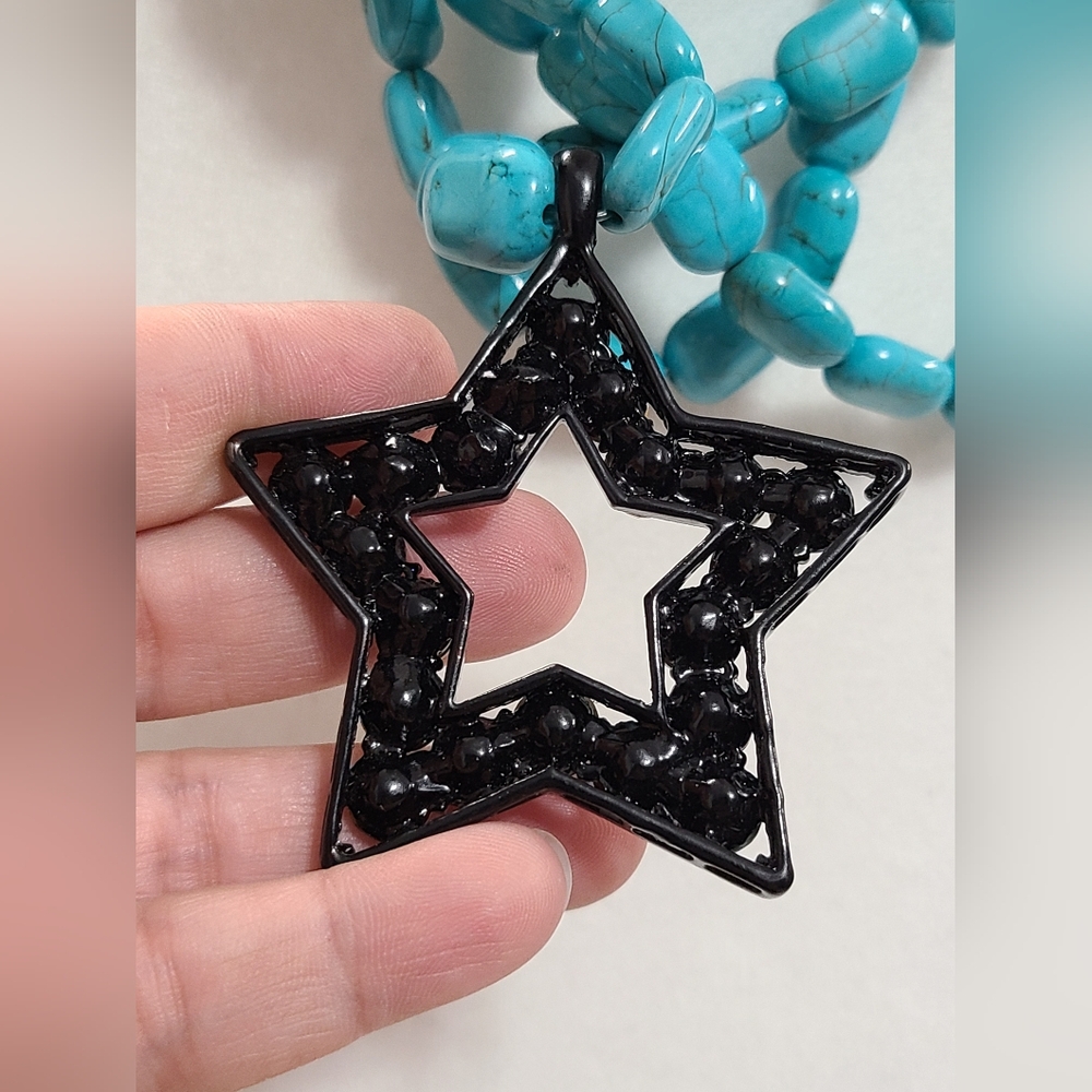 Multi Layer Turquoise Statement Necklace With Sta… - image 3